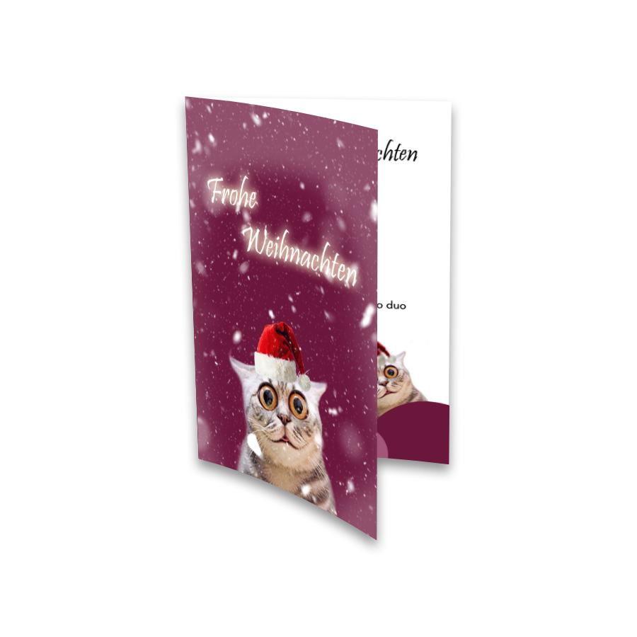 Weihnachtskarte, gefalzt auf DIN A5, vertikaler Mittelfalz, 4-seitig